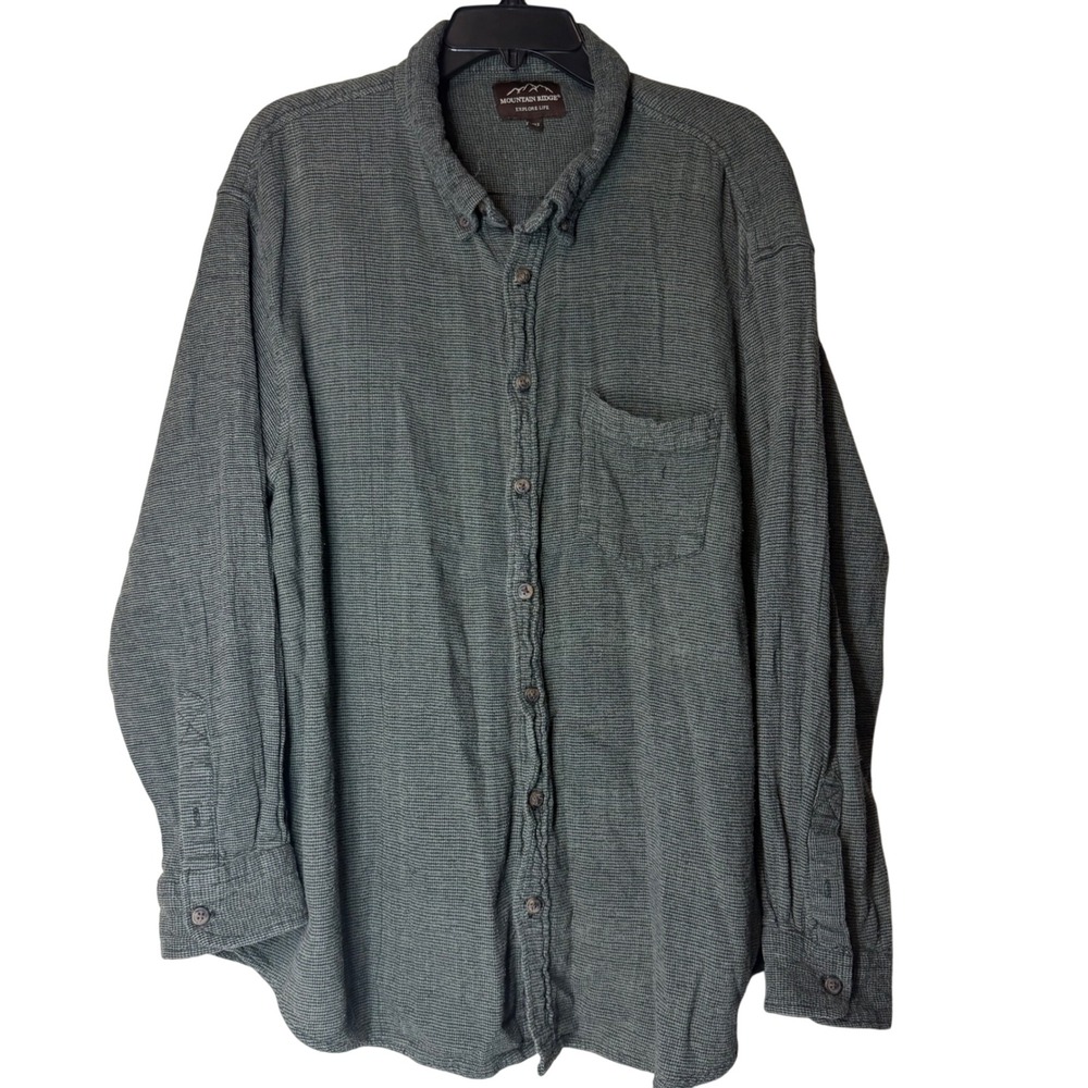 Mountain Ridge‎ Mens 2XLT Tall Long Sleeve Button Up Shirt Green Flannel Outdoor